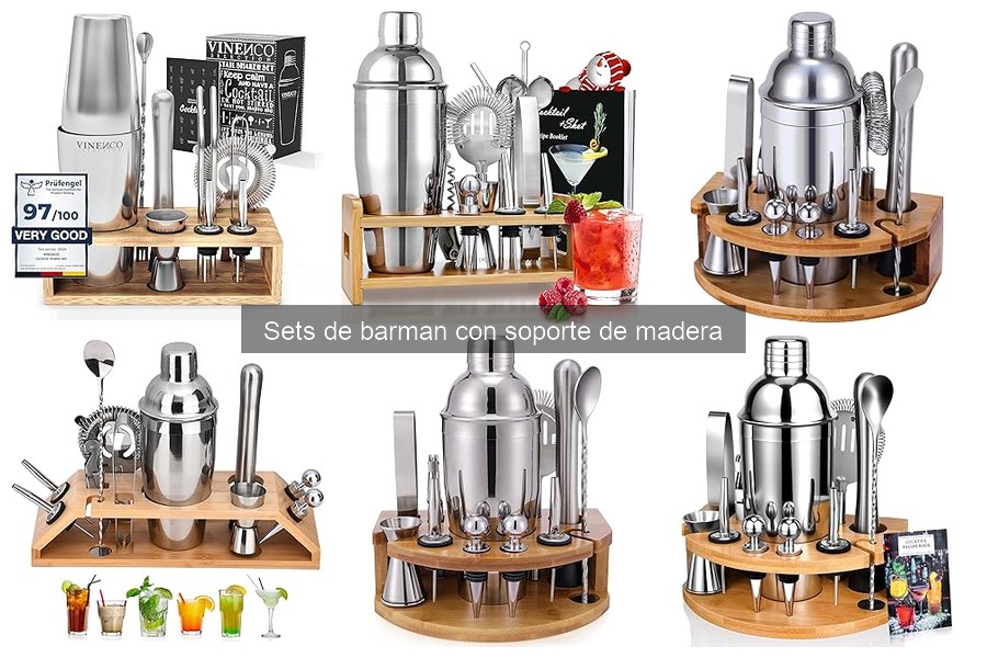 Precios y plataformas para sets de barman con soporte de madera