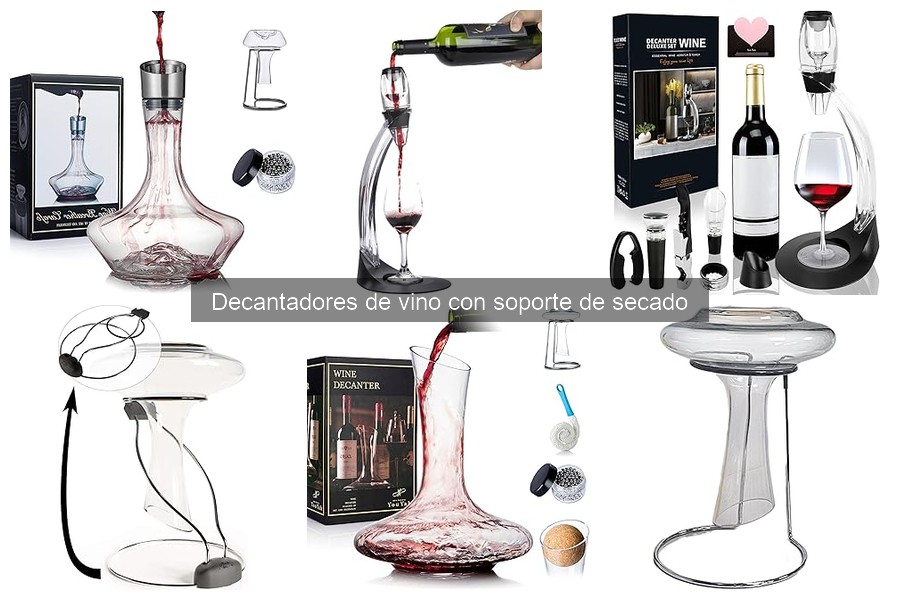 Tipos de decantadores de vino con soporte de secado
