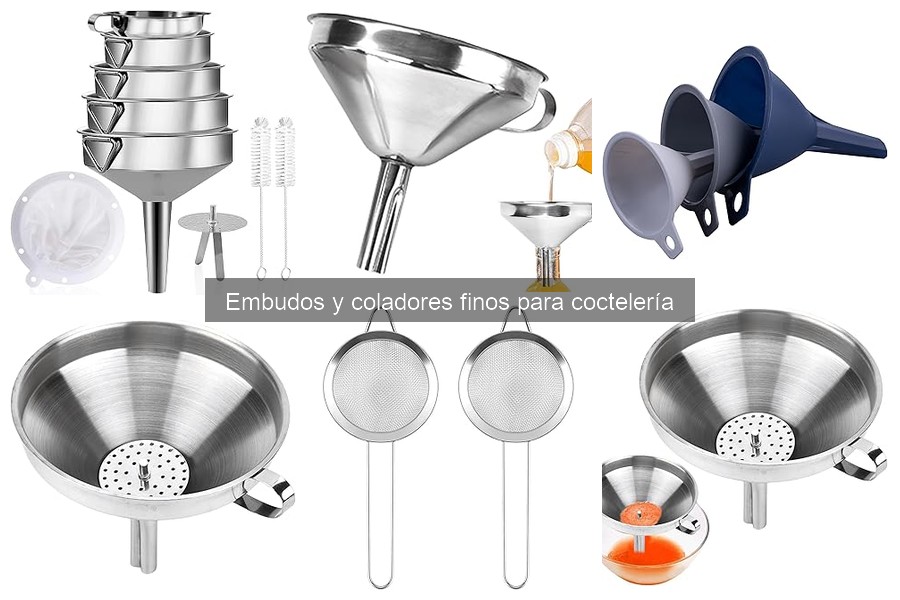 Tipos de embudos y coladores finos para coctelería
